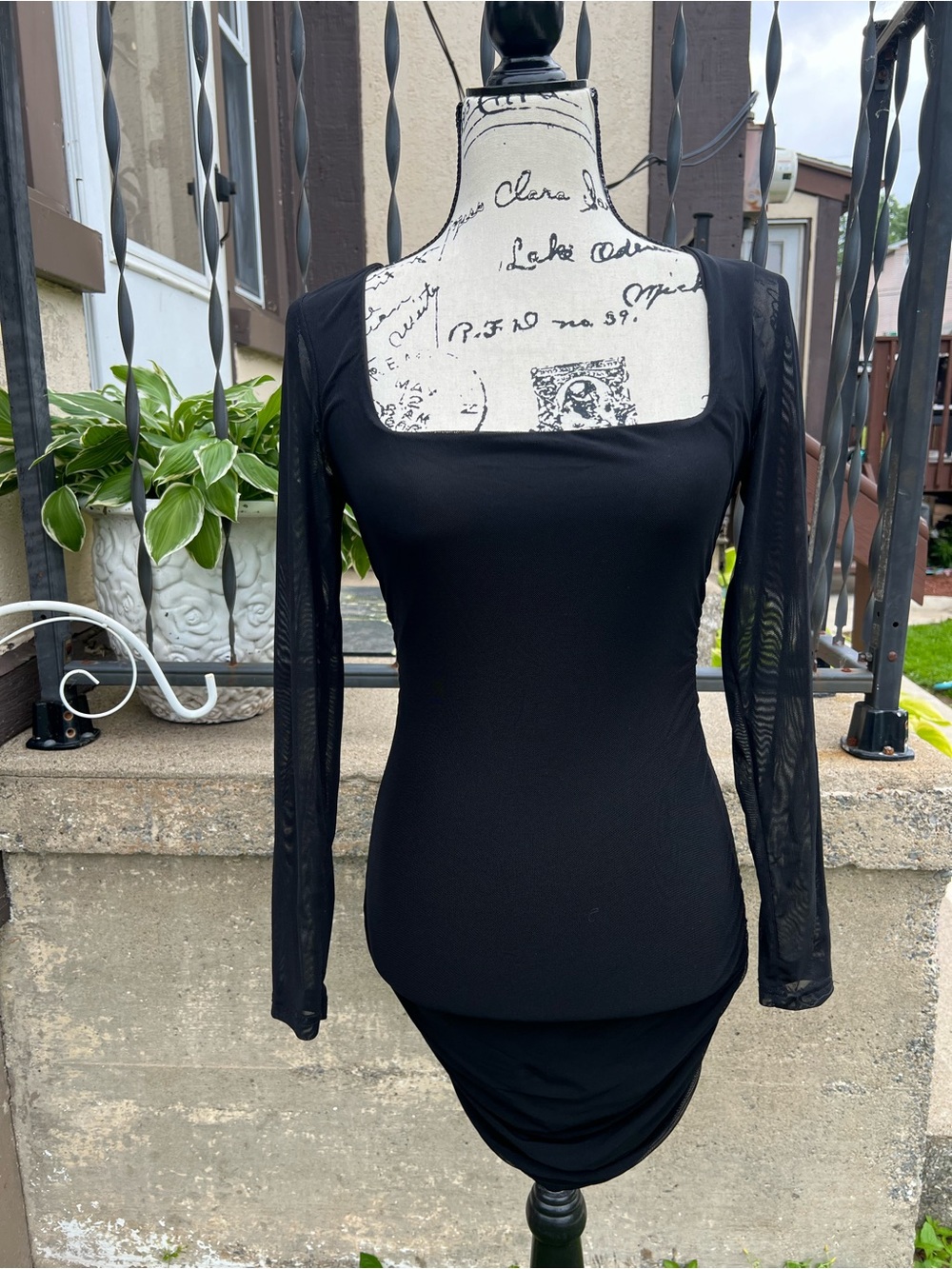 Black Long Sleeve Sheer Sleeve Bodycon Dress